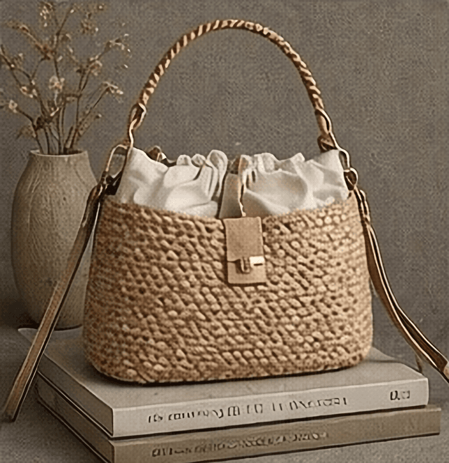 編み込みハンドバッグ（ベージュ）